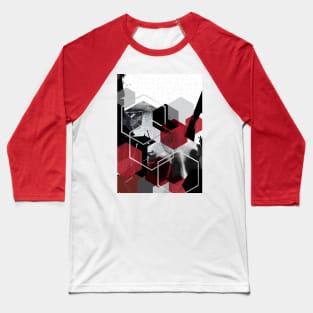 Red and Black Abstract City Baseball T-Shirt